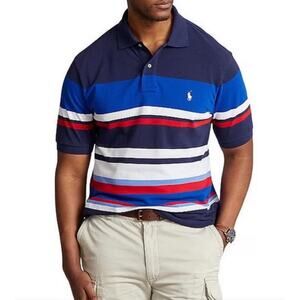 Polo Ralph LaurenBig & Tall Stripe Mesh Short Sleeve Polo Shirt, Blue, 2XLT
